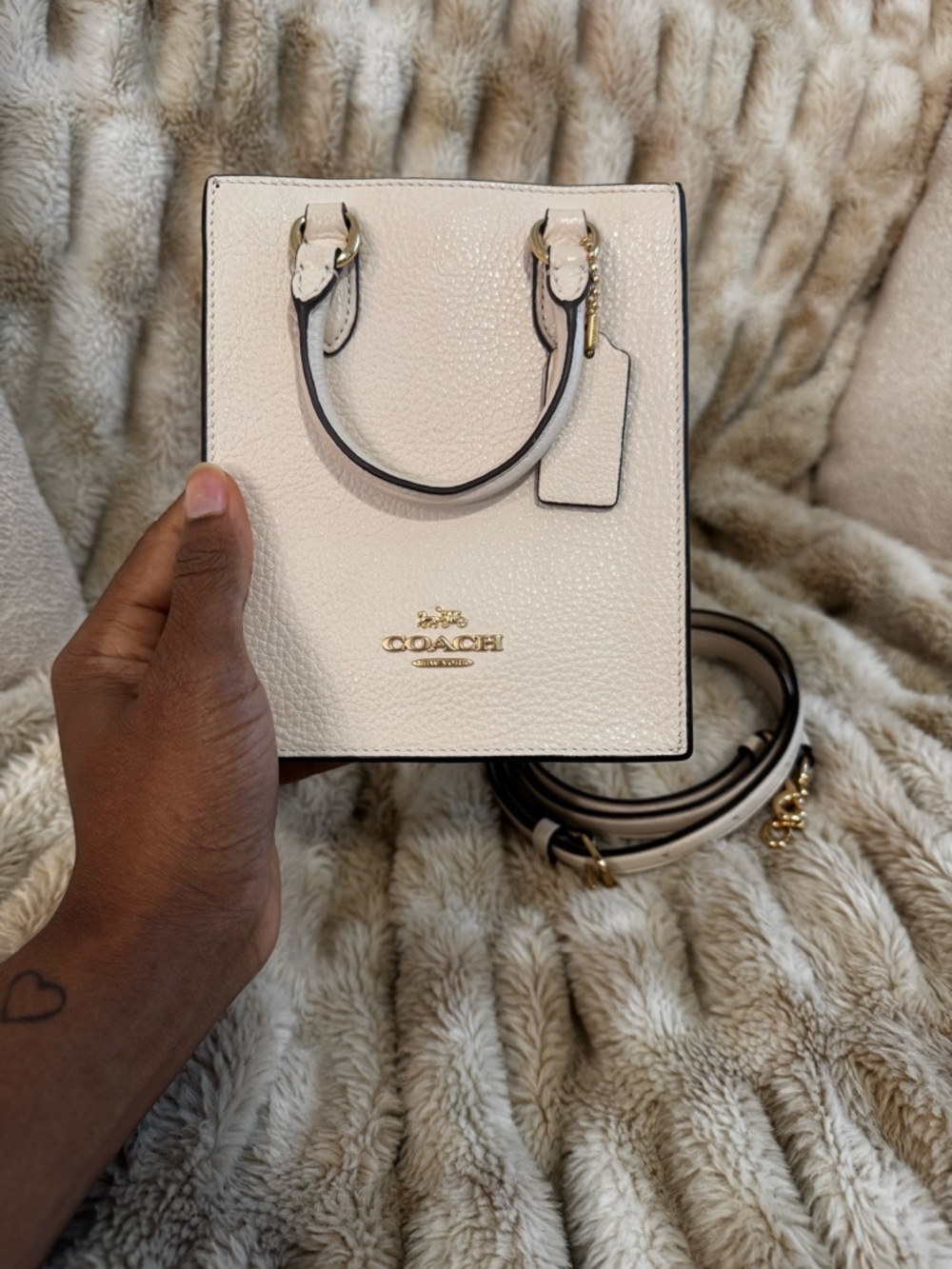 Coach North South Cream Pebbled Leather Mini Tote - Picture 5 of 8